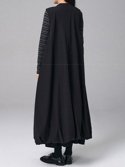 XITAO V-neck Single Breasted Dress Sleeveless Casual Solid Color A-line Leisure Fashion Elegant New Arrival Spring Dress HQQ2450