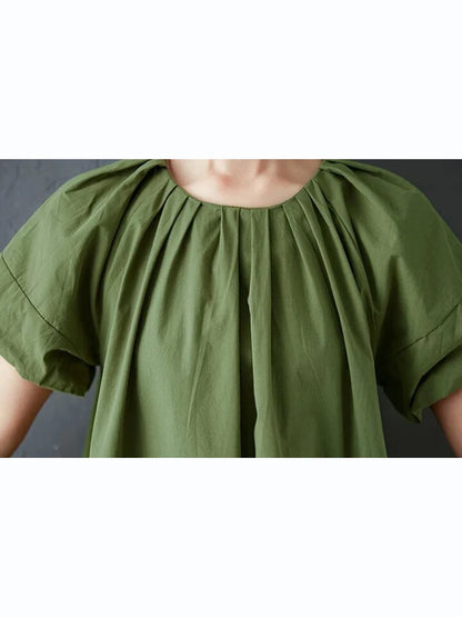 XITAO A-line Contrast Colors Loose Dress Pullover Patchwork O-neck Lantern Sleeve Slimming Casual Summer Woman Dress ZMY1409