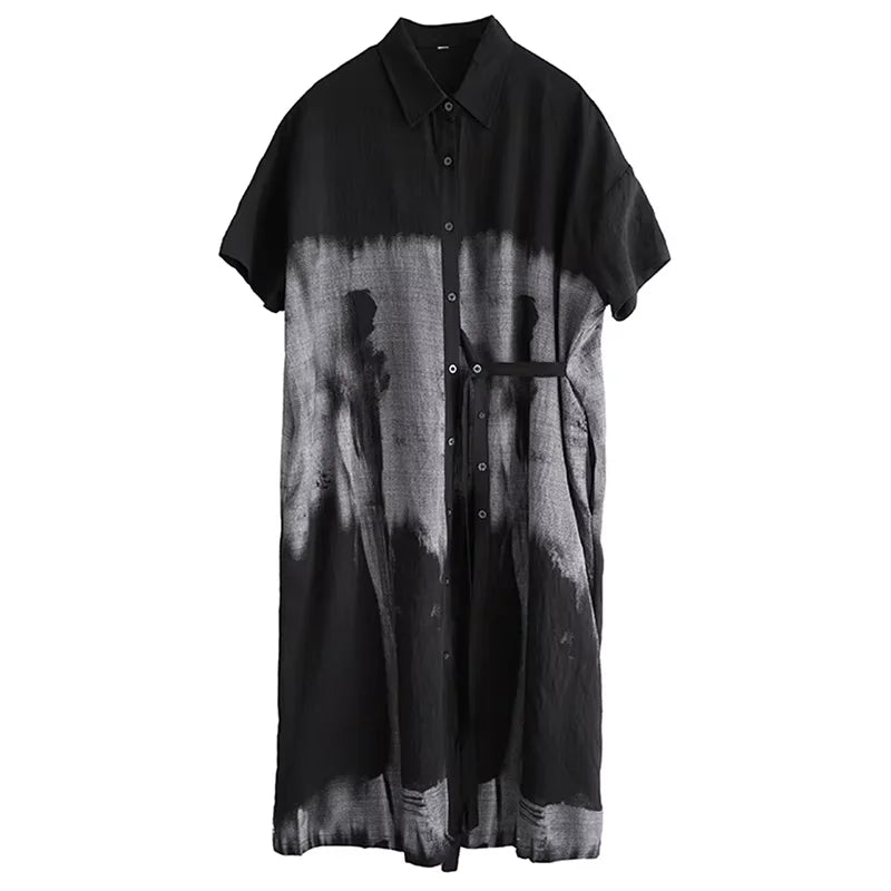 XITAO Casual Contrast Color Dress Personality Button Women Summer Simple Short Sleeve Slimming Loose Shirt Dress ZMY1141