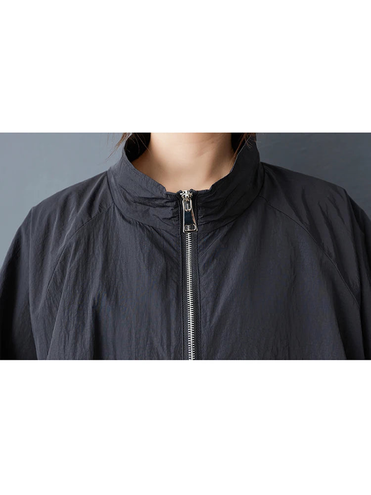 XITAO Solid Color Zipper Loose Jackets Stand Collar Full Sleeve All-match Pocket New Arrival Temperament Woman Jackets ZMY1405