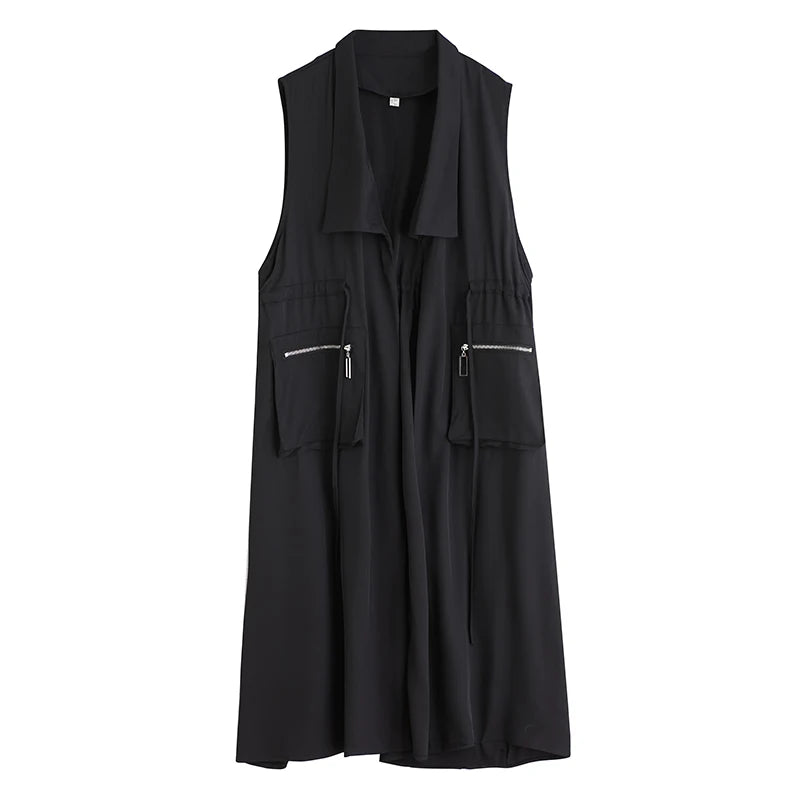XITAO Pocket Zipper Open Stitch Vest Casual Solid Color A-line Turn-down Collar New Patchwork Sleeveless Female Vest GYX1574