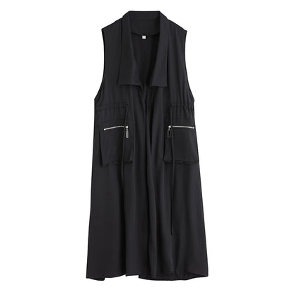 XITAO Pocket Zipper Open Stitch Vest Casual Solid Color A-line Turn-down Collar New Patchwork Sleeveless Female Vest GYX1574