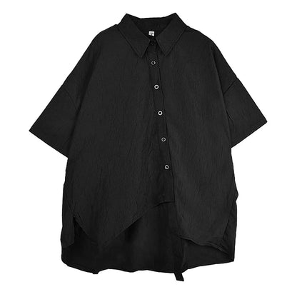 XITAO Irregular Short Sleeve Casual Blouse Turn-down Collar Loose Single Breasted All Match Fashion Summer Woman Shirts ZMY1220