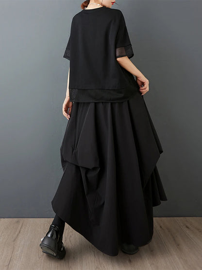 XITAO Irregular Pleated Skirt Solid Color Casual Elastic Waist Loose Simple All-match Temperament Summer Woman Skirt ZMY1273