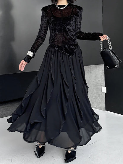XITAO Patchwork Lace A-line Skirt Casual Solid Color Elastic Waist Loose Fitting Fashion New Elegant Summer Women Skirt GYX1641