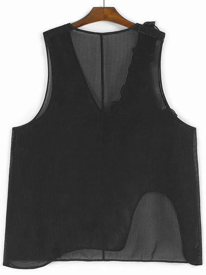 XITAO Grid Asymmetrical Flower V-neck Vest Casual Loose Sleeveless Fashion Solid Color Personality Summer Women Vest ZMY1126