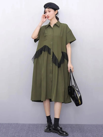 XITAO Gauze Loose Ruffles Dress Patchwork Solid Color Single Breasted New Arrival Slimming Summer Female Shirt Dress ZMY1236