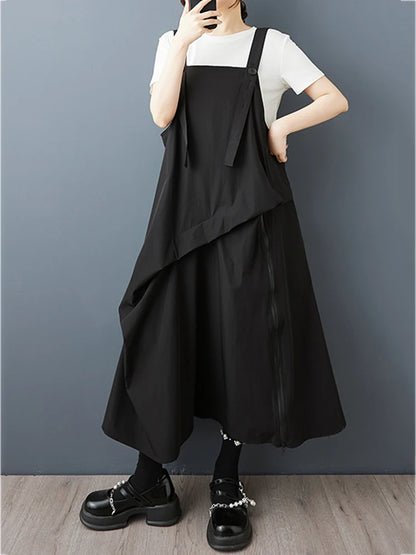 XITAO Button Irregular Zipper Dress Casual Solid Color Simple New Arrival Fashion All Match Slimming Summer Female Dress ZMY1234