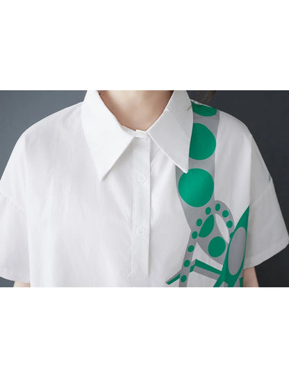 XITAO Print Irregular Half Sleeve Shirt Casual Turn-down Collar Loose Fit Vintage Single Breasted Summer Women Blouse GYX1534