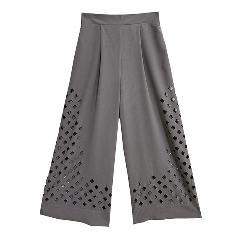 XITAO Loose Hollow Out Female Wide Leg Pants Casual Personality All-match Women Street Trend Simple Pants GMM1302