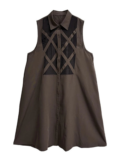 XITAO Vintage Patchwork Loose Dress Personality Sleeveless Single Breasted Women Casual Fashion Simple Shirt Dress GMM1303