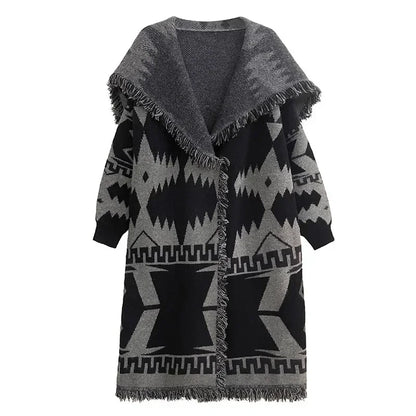 XITAO Knitting Tassel Geometric Cardigan Loose Turn-down Collar Ankle-length Long Sweaters Spring New Casual All Match ZZ0310