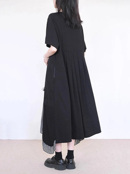 XITAO Irregular Patchwork Hem Dress Solid Color O-neck Slimming Women Summer Casual Temperament Short Sleeve Dress ZMY1399