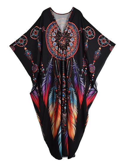 XITAO Bat Wing Sleeve Loose Print Dress Side Slit Personality Trend All-match Pullover Casual Elegant Summer Female Dress GJ1202
