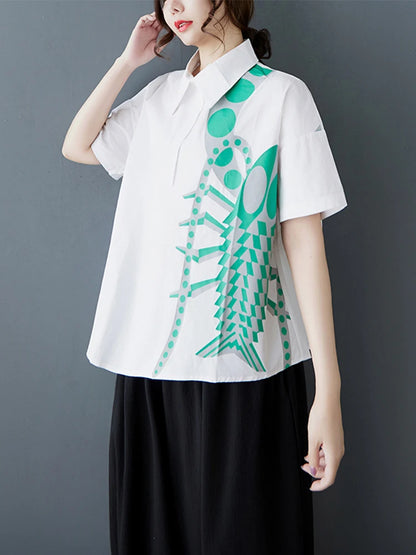 XITAO Print Irregular Half Sleeve Shirt Casual Turn-down Collar Loose Fit Vintage Single Breasted Summer Women Blouse GYX1534
