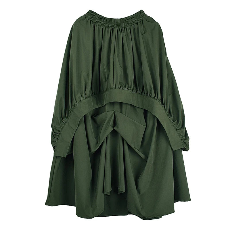 XITAO Irregular Pleated Elastic Waist Skirt Casual Solid Color A-line Loose Fitting Asymmetric New Spring Women Skirt HQQ2455
