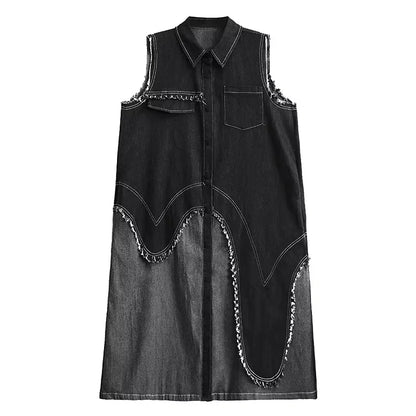 XITAO Casual Patchwork Dress Loose Irregular Turn-down Collar Single Breasted Women Summer Trend A-line Shirt Dress ZMY1158