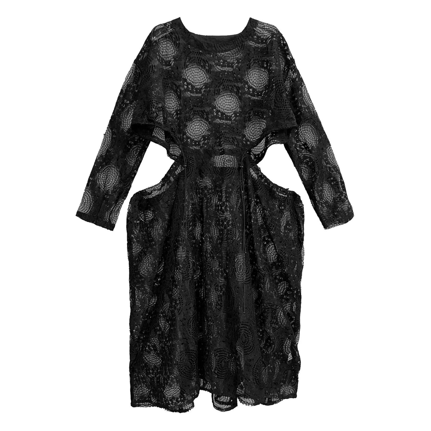 XITAO Embroidery Hollow Out O-neck Dress Casual Full Sleeve A-line Temperament Solid Color French Style Female Dress GYX1541