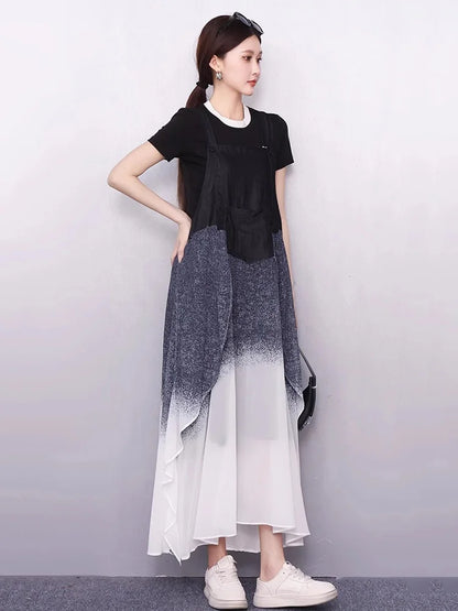 XITAO Patchwork Pocket Sleeveless Dress Loose Casual Gradient Slimming Personality Square Collar Summer Woman Dress ZMY1348