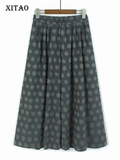 XITAO Loose Dot Wide Leg Female Denim Pants Casual Street Wind All-match Women Pocket Elastic Waist Simple Trend Pants HQQ2516