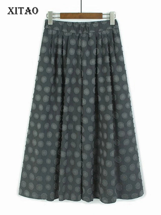 XITAO Loose Dot Wide Leg Female Denim Pants Casual Street Wind All-match Women Pocket Elastic Waist Simple Trend Pants HQQ2516