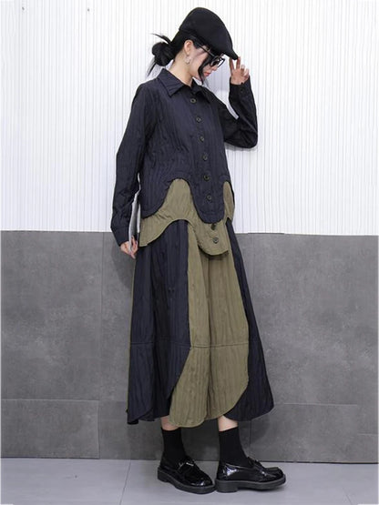 XITAO Patchwork Single Breasted Women Set Casual Turn-down Collar Full Sleeve Vintage Elegant A-line Spring Female Set GYX1537