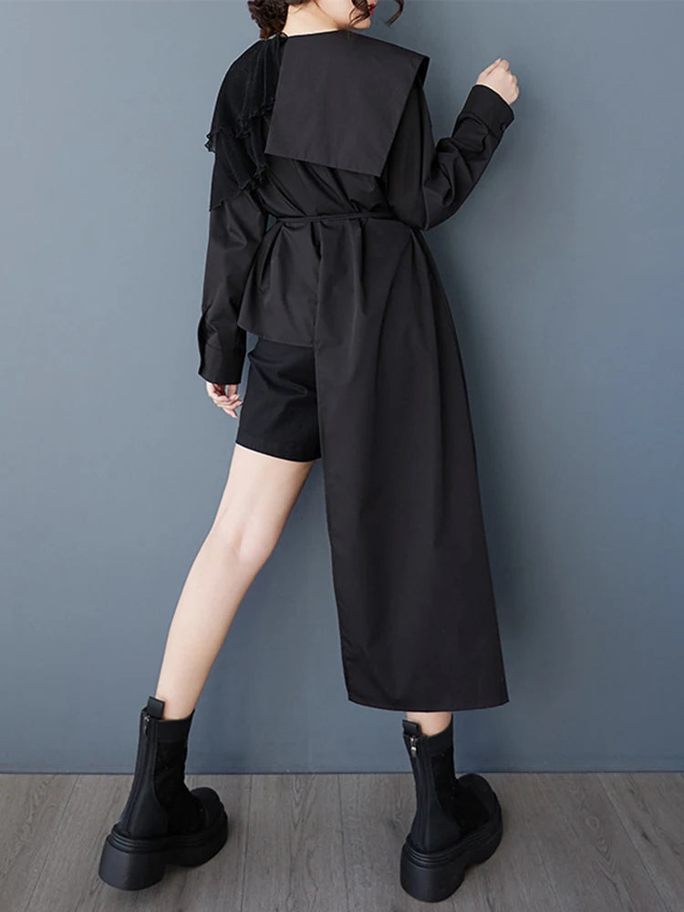 XITAO Asymmetrical Mesh Patchwork Dress Loose Fashion Irregular Women Personality Single Breasted Trend Casual Dress ZMY1152