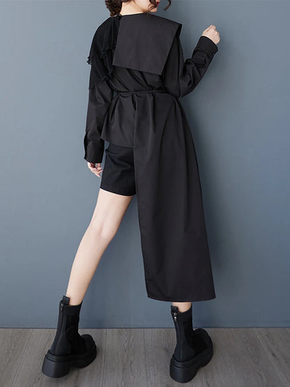 XITAO Asymmetrical Mesh Patchwork Dress Loose Fashion Irregular Women Personality Single Breasted Trend Casual Dress ZMY1152