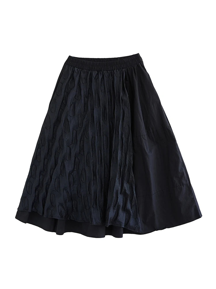 XITAO Gauze Patchwork Asymmetrical Skirts Contrast Color Elastic Waist A-line Mid-calf Casual Slimming Summer Skirt GYX1531