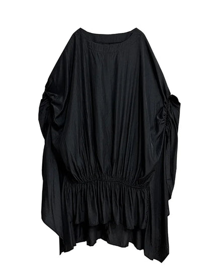 XITAO Solid Color Irregular O-neck Dress Slimming Bat Wing Sleeve Pullover Temperament Summer Woman New Arrival Dress ZMY1347