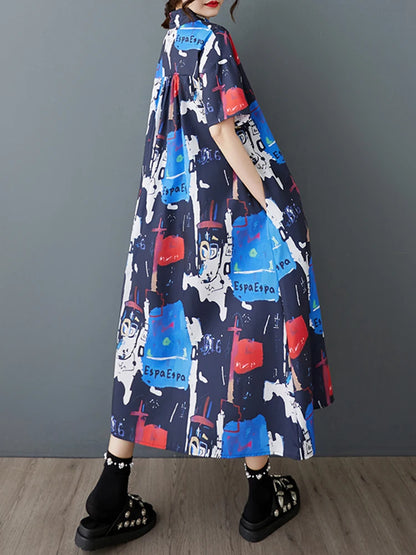 XITAO Irregular Print Loose Female Shirt Dress Personality Korea Women Summer New Casual Short Sleeve Slimming Dress ZMY1134
