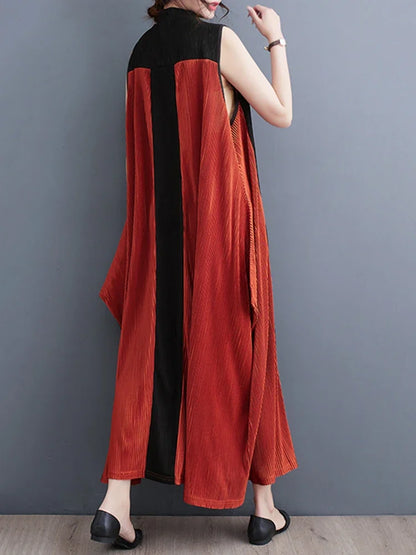 XITAO Hit Color Dress Goddess Fan Casual Style Striped Goddess Fan Pullover Sleeveless Elegant 2023 Summer Loose Dress WLD11597