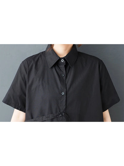 XITAO Loose Patchwork Mesh Dress Casual Slimming Single Breasted Women Summer Short Sleeve Turn-down Collar Dress ZMY1209
