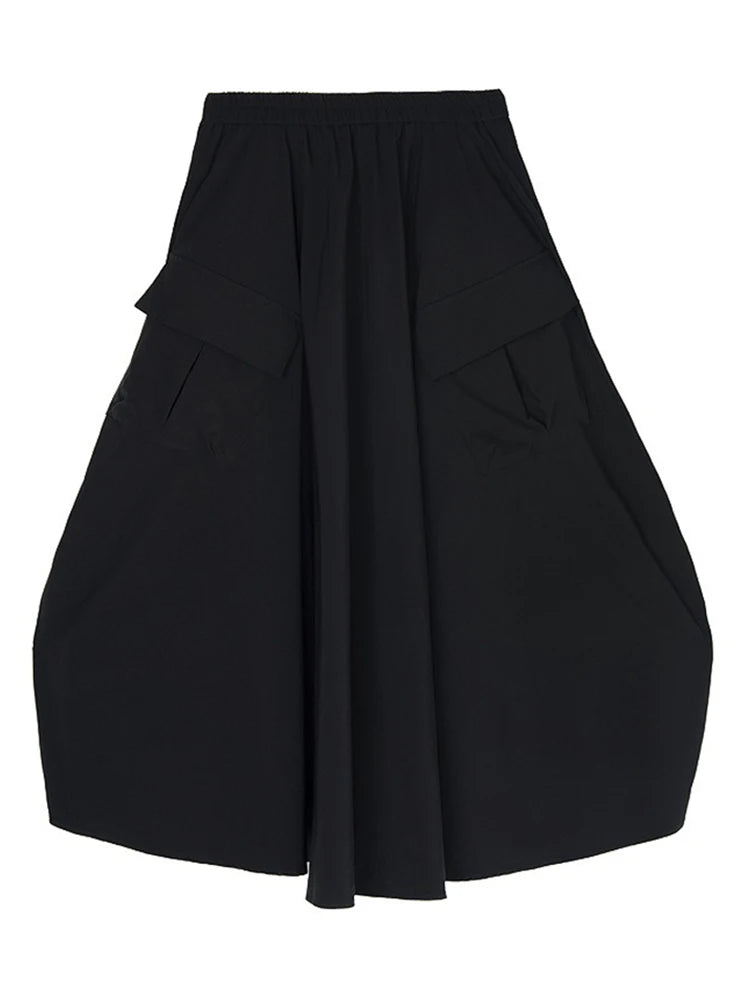 XITAO Bud Pocket Elastic Waist Skirt Casual Loose Fitting A-line Hong Kong New Personality Solid Color Women Skirt ZMY1329