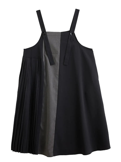 XITAO Pleated Patchwork Button Dress Sleeveless A-line Hong Kong All Match New Arrival Elegant Spring Women Dress ZMY1174
