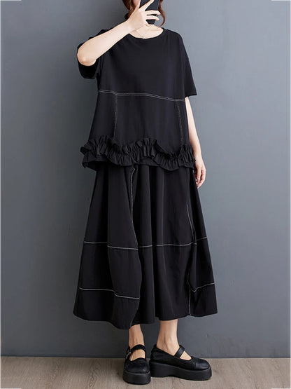 XITAO Patchwork Ruffles O-neck Matching Female Set Casual Solid Color A-line Pullover New Arrival Bud Summer Women Set GYX1575