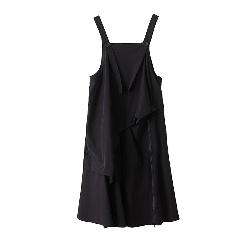 XITAO Button Irregular Zipper Dress Casual Solid Color Simple New Arrival Fashion All Match Slimming Summer Female Dress ZMY1234