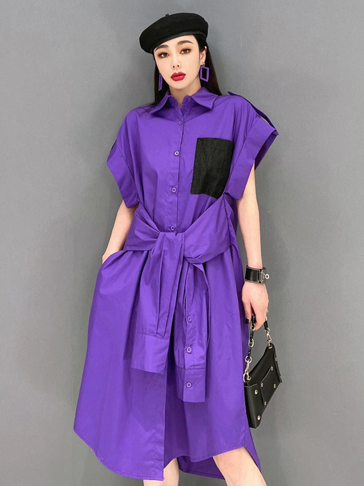 XITAO Irregular Casual Shirt Dress Fashion Personality Patchwork Women Loose Single Breasted A-line Simple Dress ZMY1076