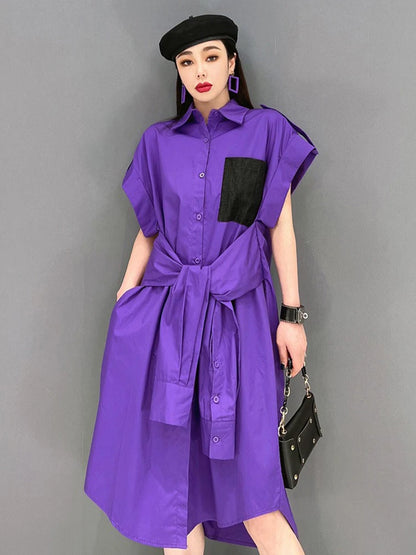 XITAO Irregular Casual Shirt Dress Fashion Personality Patchwork Women Loose Single Breasted A-line Simple Dress ZMY1076