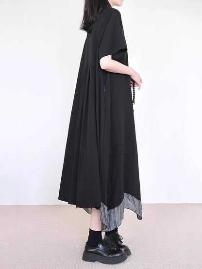XITAO Irregular Patchwork Hem Dress Solid Color O-neck Slimming Women Summer Casual Temperament Short Sleeve Dress ZMY1399