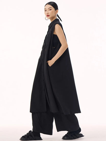 XITAO Vintage Patchwork Loose Dress Personality Sleeveless Single Breasted Women Casual Fashion Simple Shirt Dress GMM1303