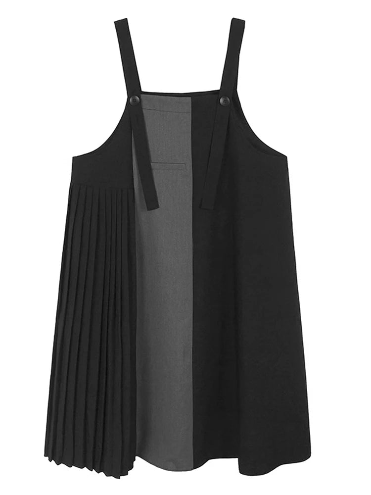XITAO Loose Folds Dress Fashion Contrast Color Patchwork Women Irregular All-match A-line Sleeveless Summer Dress ZMY1183