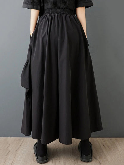 XITAO Patchwork Edible Tree Fungus Skirts Pocket Solid Color Elastic Waist A-line Loose Temperament Woman Skirts ZMY1252
