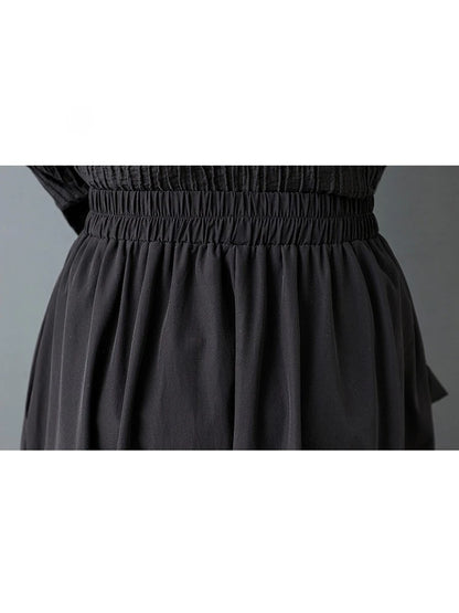 XITAO Patchwork Edible Tree Fungus Skirts Pocket Solid Color Elastic Waist A-line Loose Temperament Woman Skirts ZMY1252