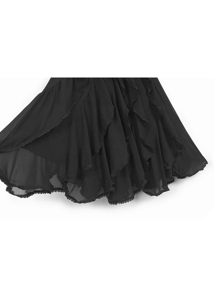 XITAO Ruffles Irregular Skirt Solid Color Mesh Patchwork All-match Women Loose A-line Elastic Waist All-match Skirt GYX1639