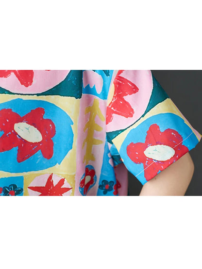 XITAO Print Flower Single Breasted Dress Turn-down Collar Casual New Korea Fashion A-line Short Sleeve Women Dress ZMY1133