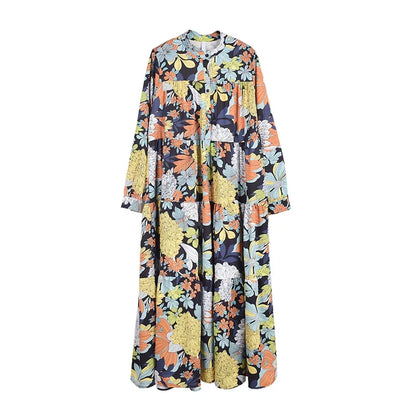 XITAO Vintage Floral Print Maxi Dresses for Women Long Sleeve  Minority Woman Dress Fashion Trend Autumn XJ5331