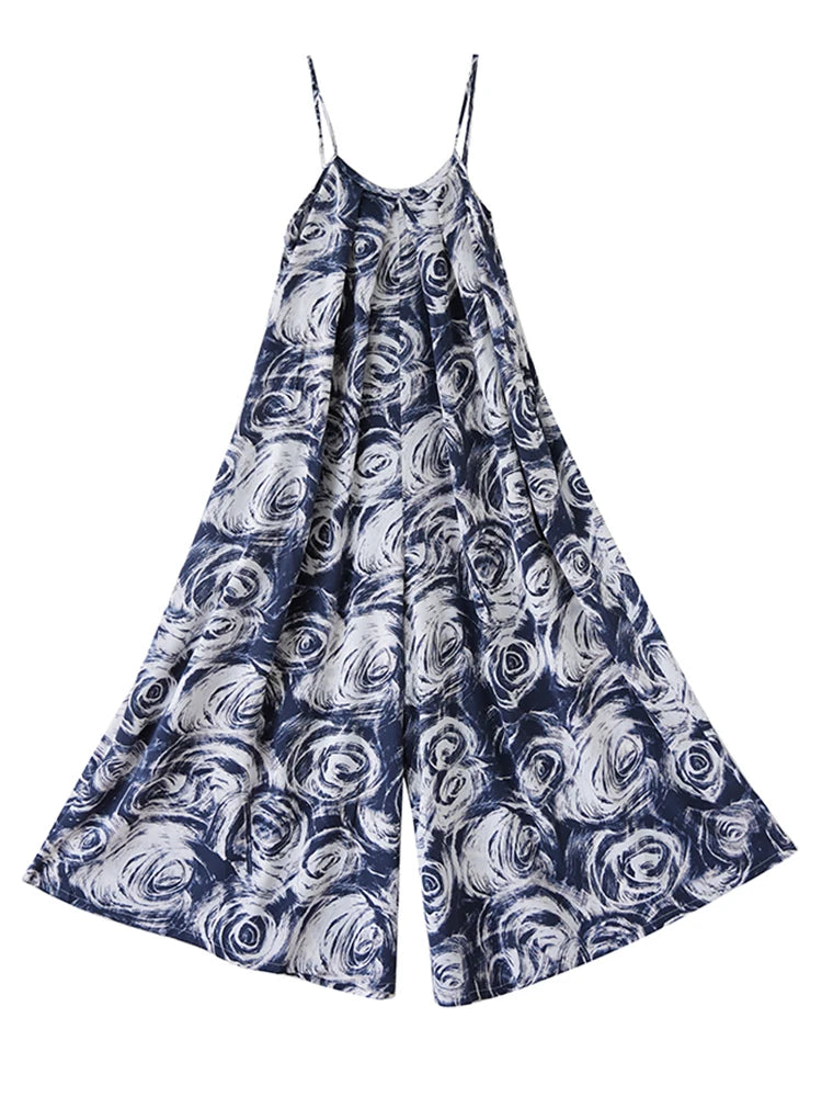 XITAO Loose Print Suspenders Jumpsuits Simple Sweet Women Summer New Trend Irregular Casual Sleeveless Jumpsuits HQQ2460