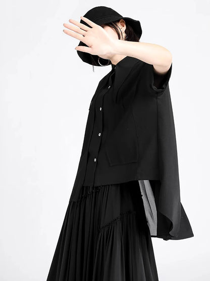 XITAO Asymmetrical Female Shirt Casual Loose Fitting Turn-down Collar Short Sleeve Solid Color Summer Women Blouse ZMY1202