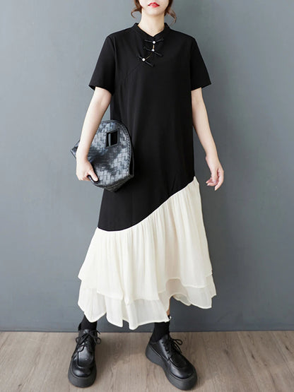 XITAO Irregular Patchwork Half Sleeve Dress Casual Short Sleeve A-line Chinese Style Elegant Fashion Spring Women Dress GYX1547